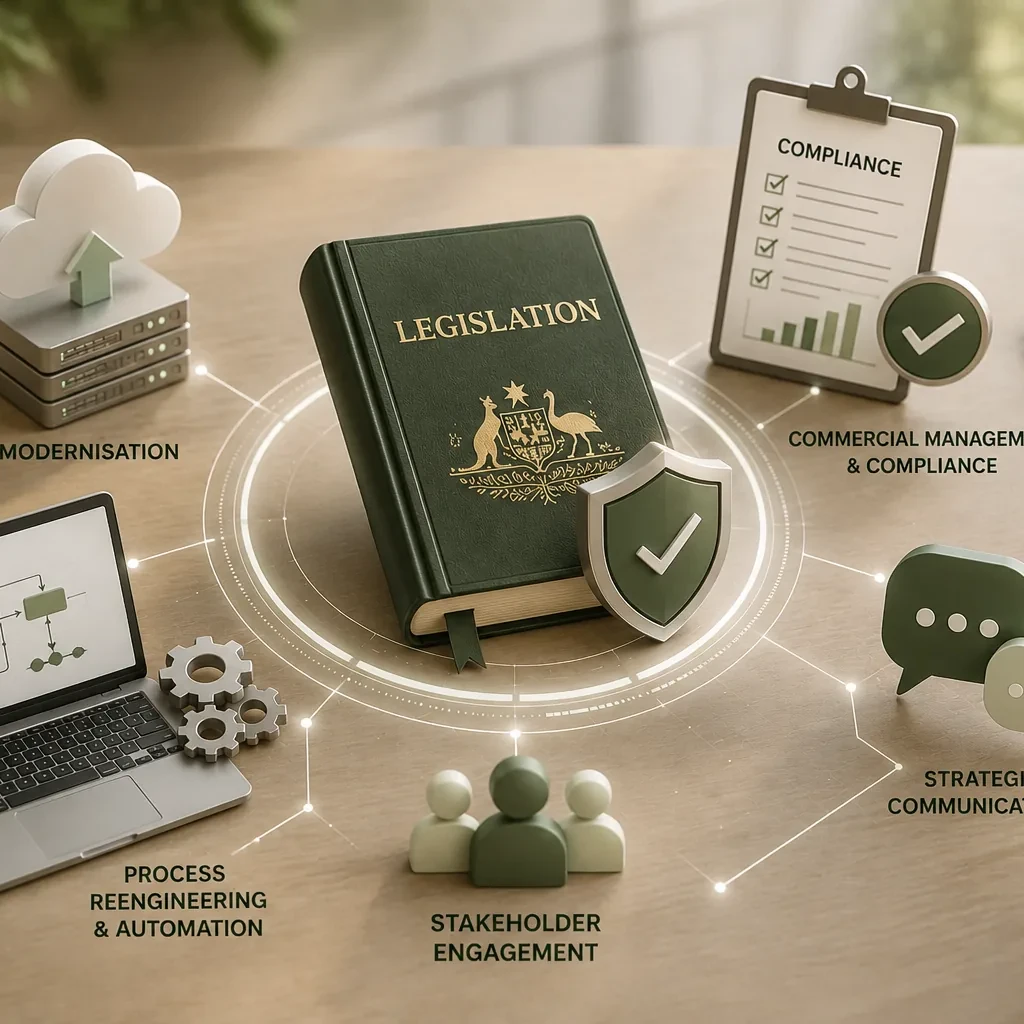 ICT-enabled legislative reform showing compliance, process automation, stakeholder engagement and technology modernisation