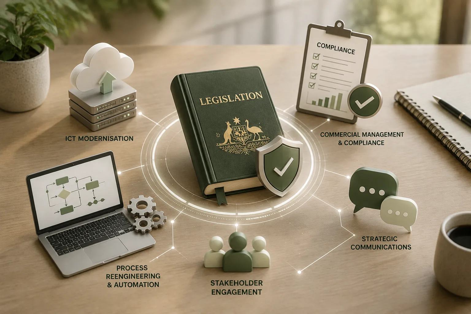 ICT-enabled legislative reform showing compliance, process automation, stakeholder engagement and technology modernisation