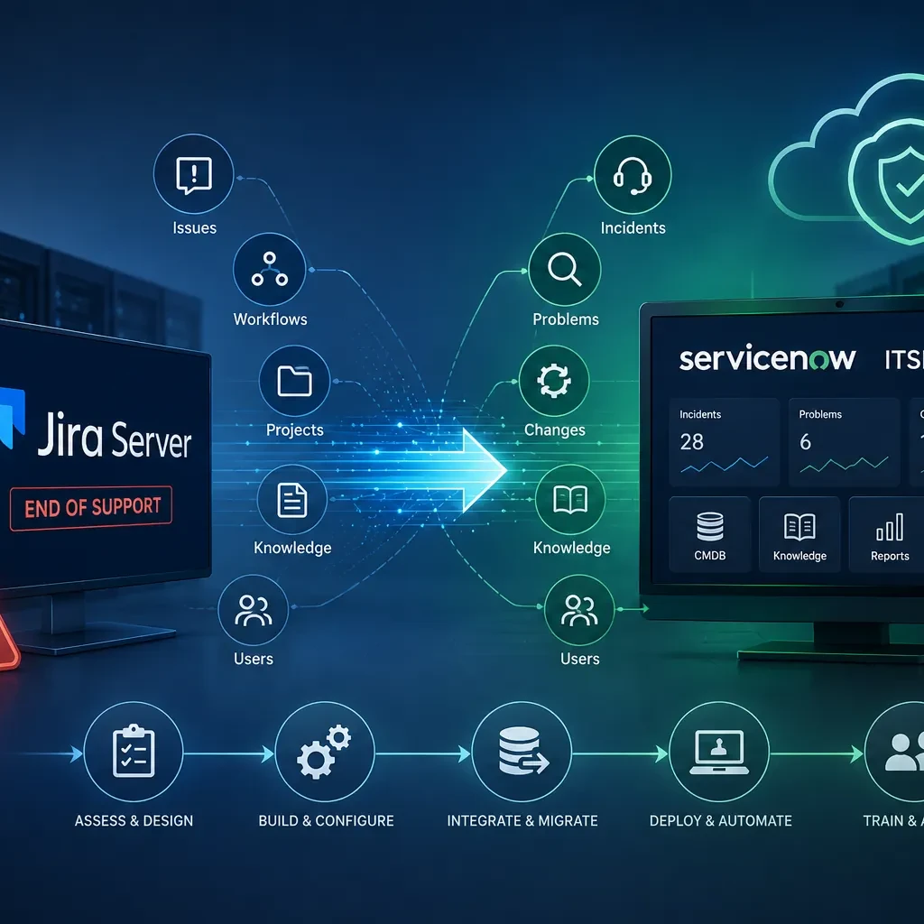Jira Server to ServiceNow ITSM migration and platform transition