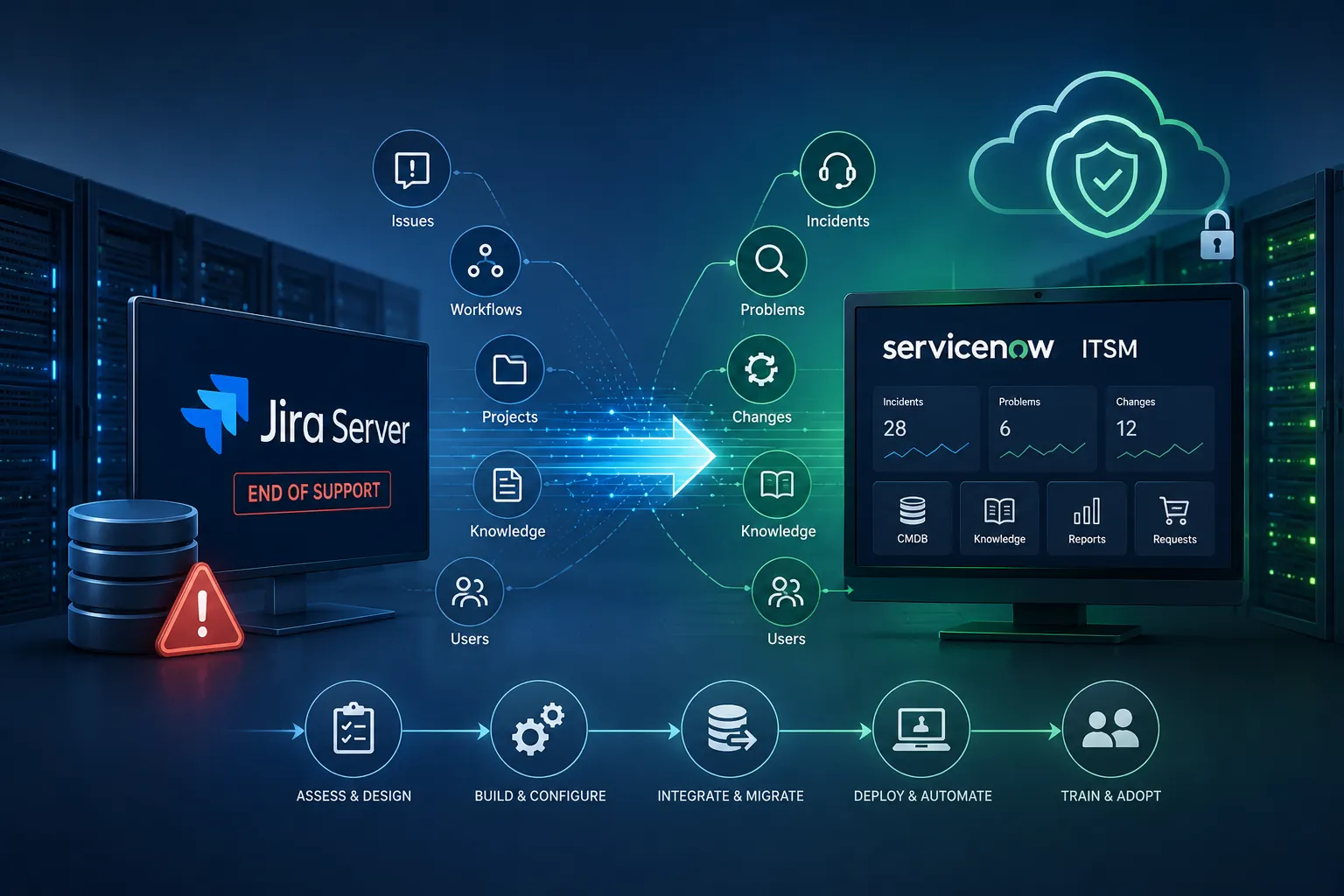 Jira Server to ServiceNow ITSM migration and platform transition