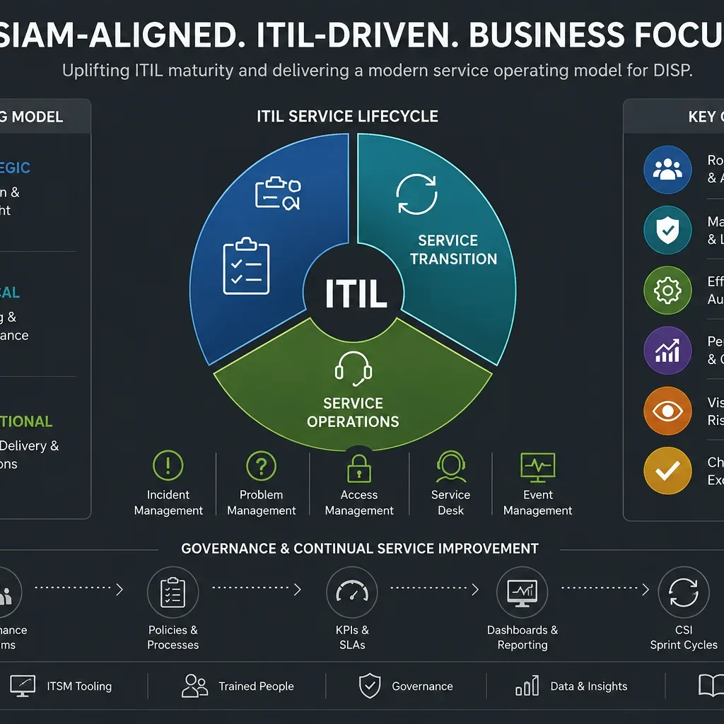 SIAM operating model and ITIL service management maturity uplift for DISP