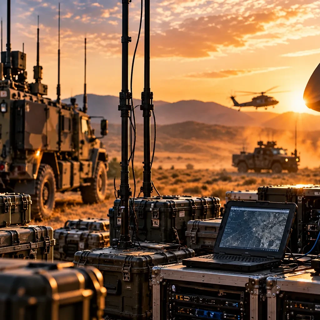 Defence deployed ICT infrastructure with tactical communications vehicles, satellite equipment and ruggedised computing systems
